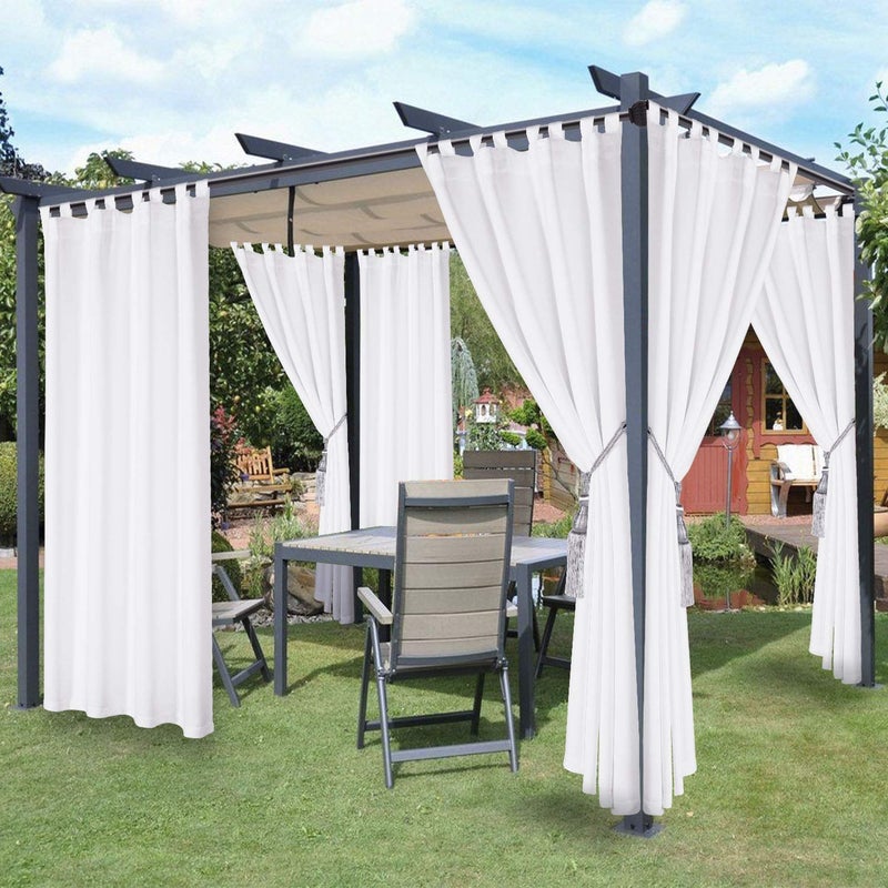 LORDTEX Waterproof Indoor/Outdoor Curtains for Patio - Thermal Insulated, Sun Blocking Detachable Sticky Tab Top Blackout Curtains for Porch, Pergola, Cabana, 52 x 108 inch, 2 Panels, White - Image 1